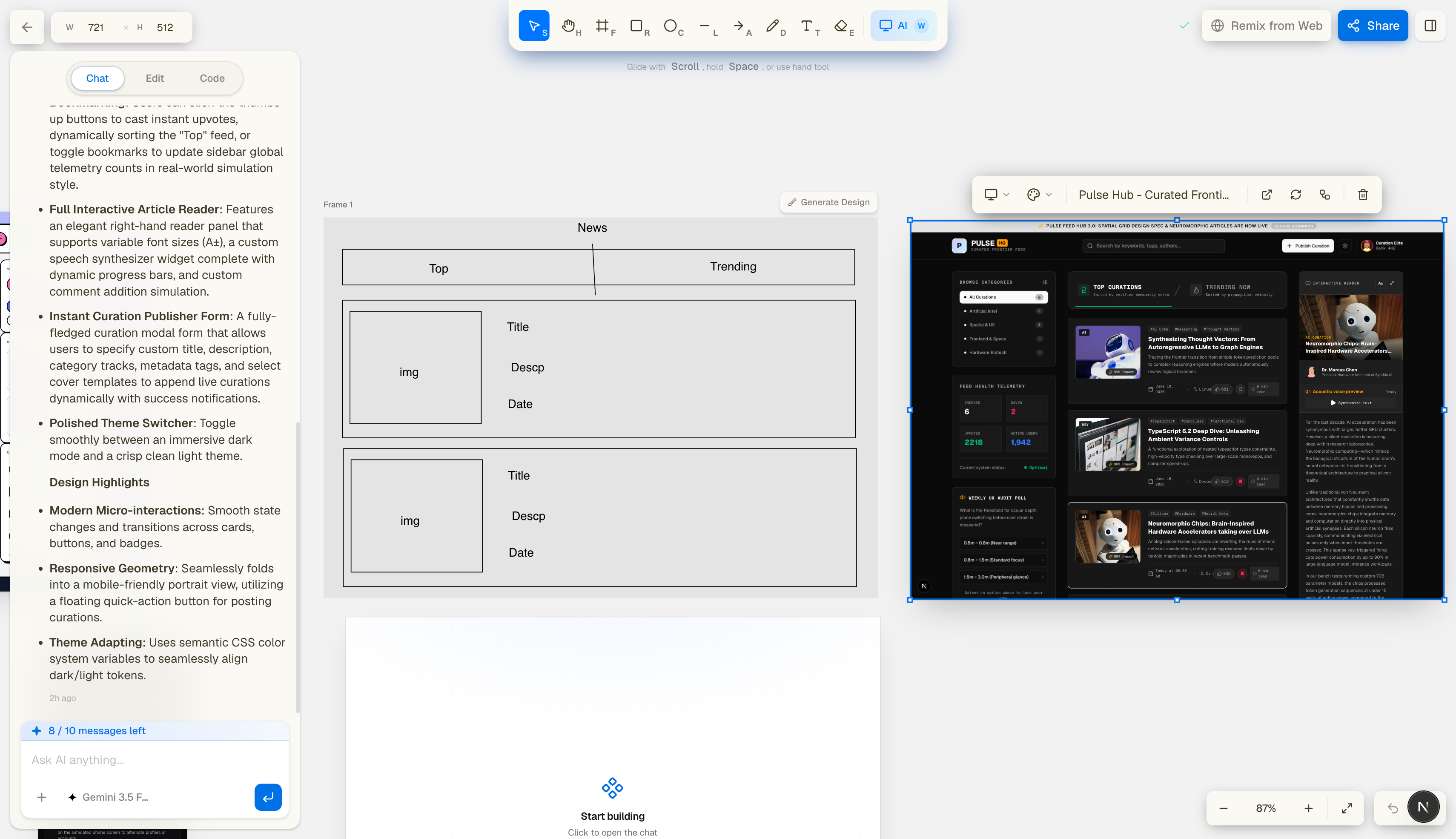 Frame to design generation