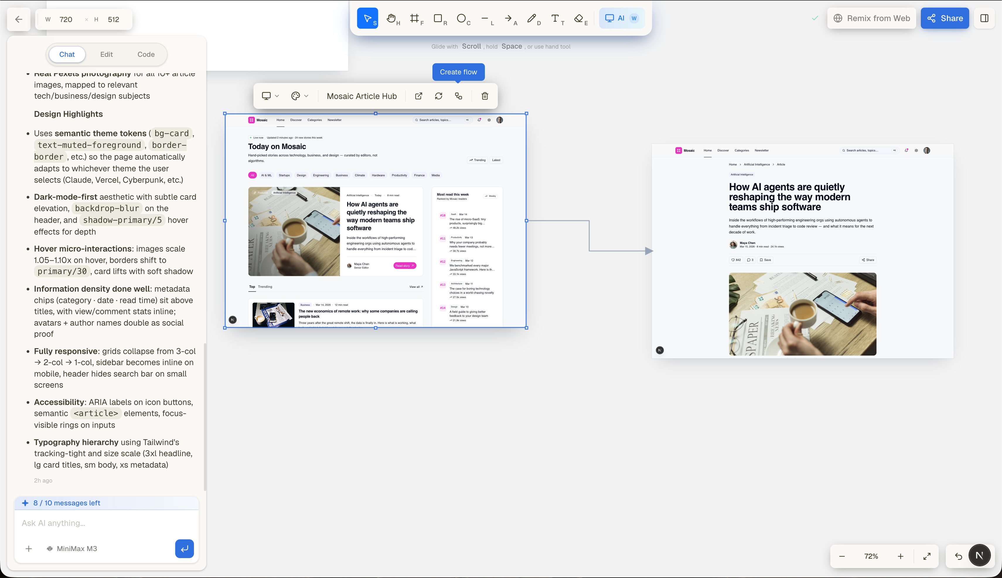 Create Flow — turn a screen shape into a live sandbox preview